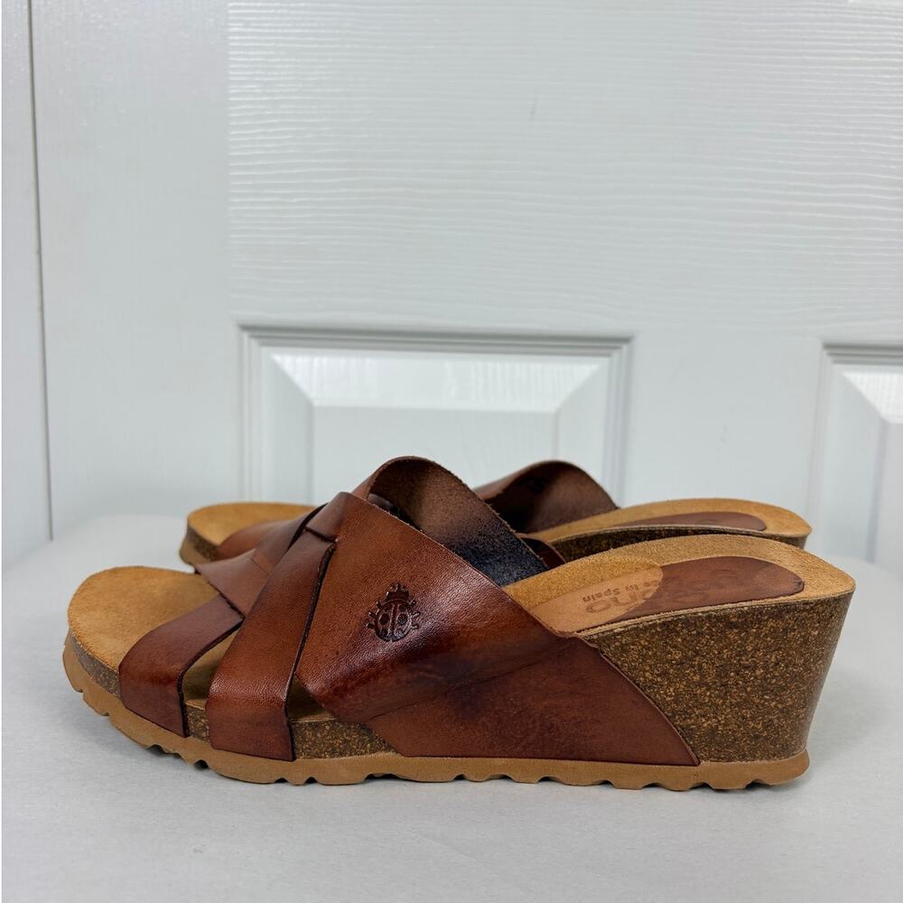 Yokono Leather Cork Wedge Sandal Crisscross Straps Sandals Brown Size 7.5